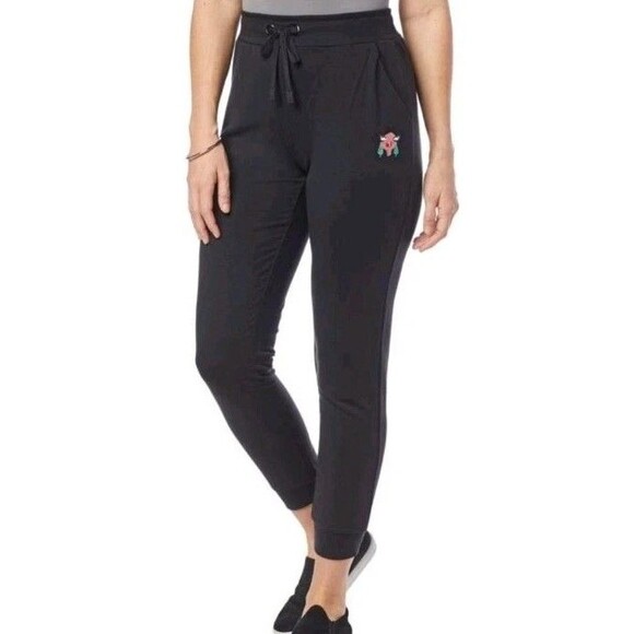 Badgley Mischka Black French Terry Joggers w/Pockets Size XL Embroidered Casual - Picture 1 of 10